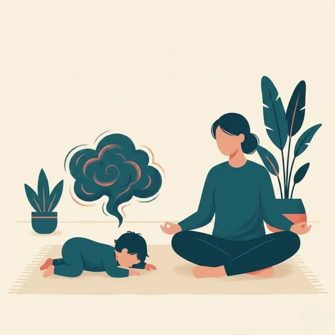 A parent breathing calmly beside an overwhelmed toddler.