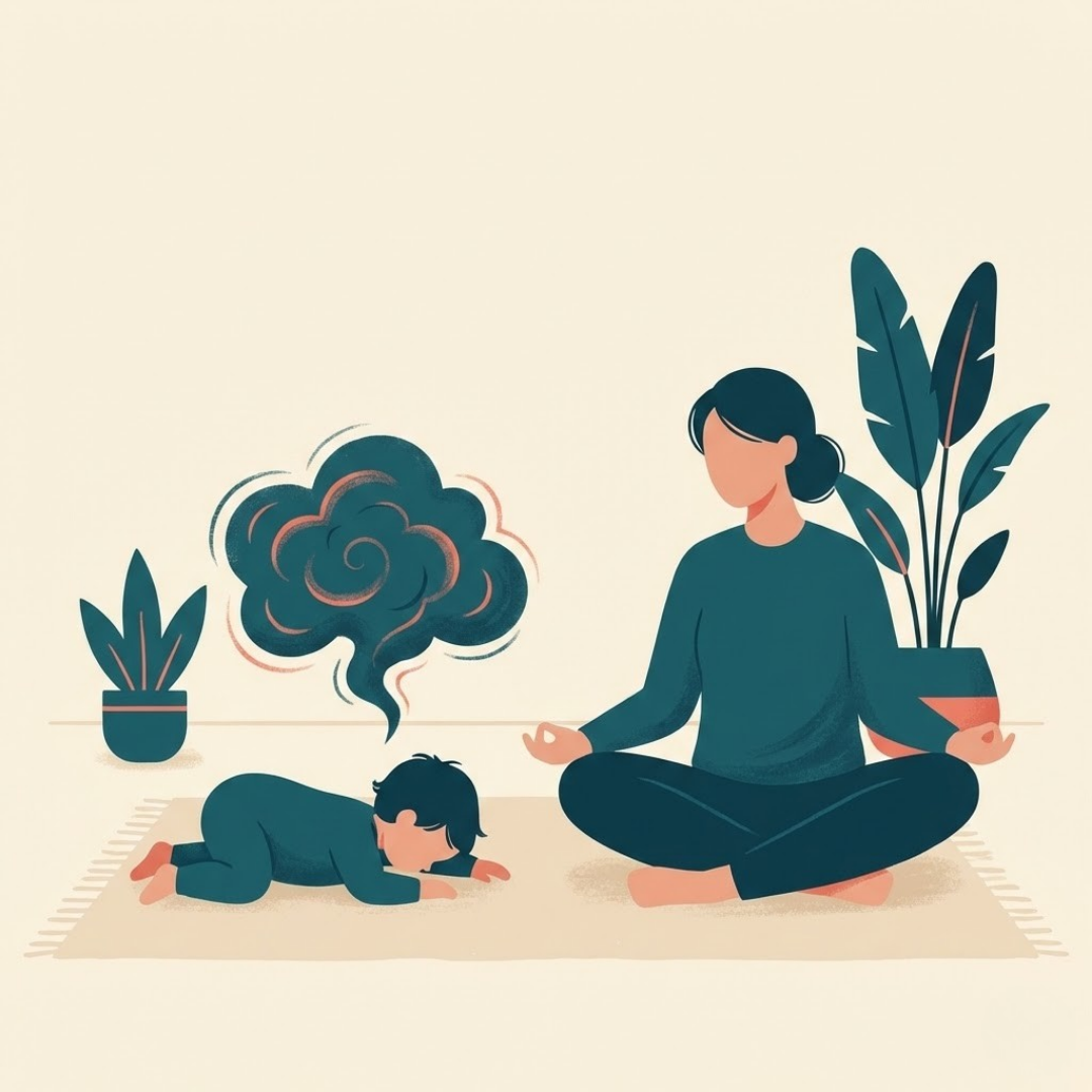 A parent breathing calmly beside an overwhelmed toddler.